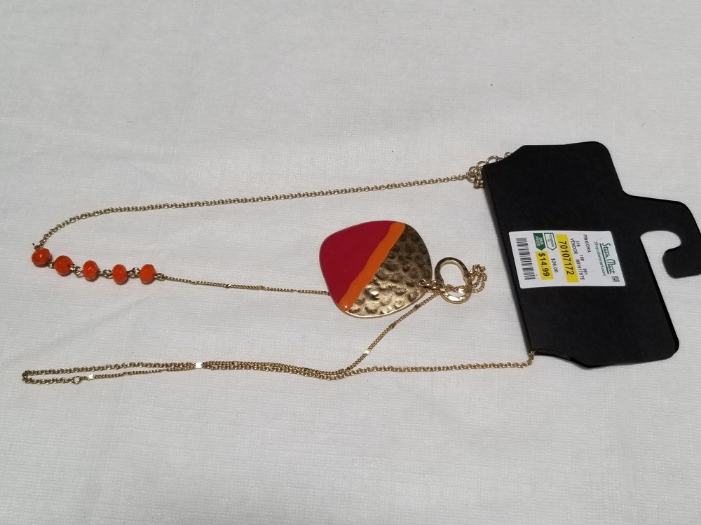 PINK/ORANGE DROP PENDANT NECKLACE