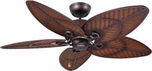 Noble Home Outdoor Ceiling Fan with Palm Leaf Blades, 52 Inch | Tropical Coastal Decor for Outside Porch and Patio | Weather Resistant Blades, Pull Chain, and Downrod | Wet Rated, Dark Bronze 